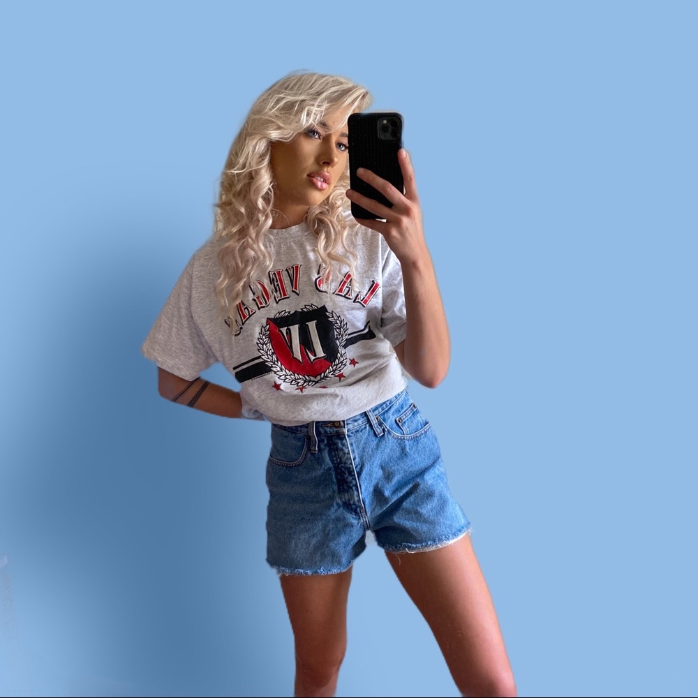 High waisted distressed denim shorts